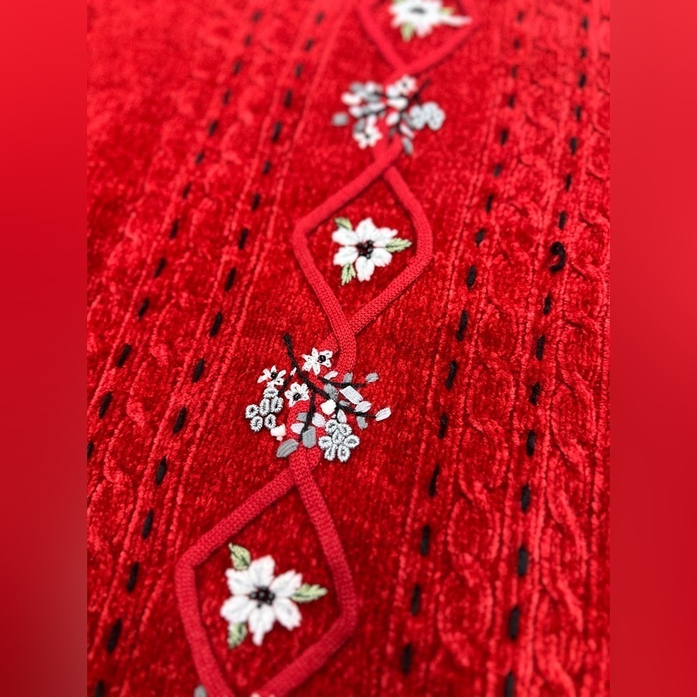 Vtg Alfred Dunner Sweater Holiday Floral Embroidered Collared Granny Core PS Red - Picture 2 of 6